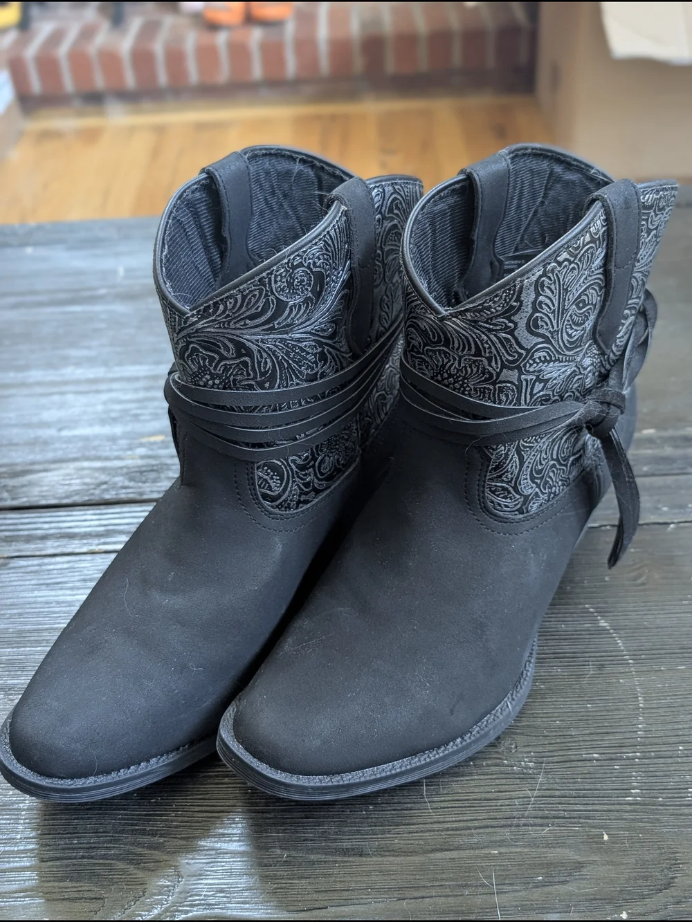 Dingo Black Western Ankle Booties Embossed Tassel Cowgirl Boots